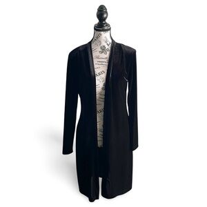90s Black Velvet Duster Cardigan Soft Goth Witch Size Medium